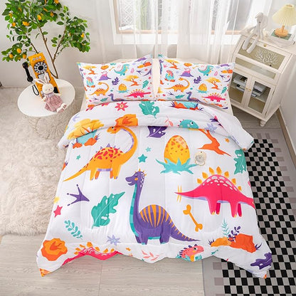 CVHOUSE Dinosaur Bedding Set,Dinosaur Comforter,Dinosaur Comforter Set King,Microfiber Quilt Set with 1 Comforter and 2 Pillow Cases- 3 Piece
