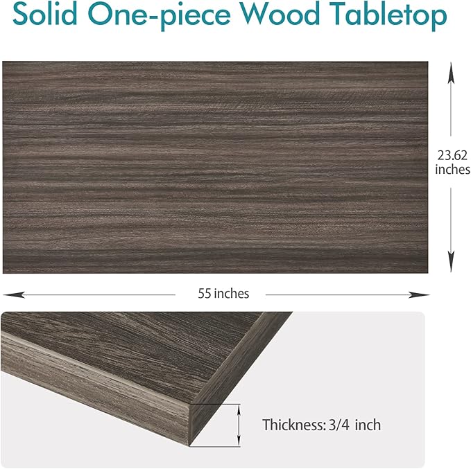 Kaboon Universal Tabletop 55"x23.62" Solid One-Piece Melamine Table Top, Double Desk L-Desk DIY, Home and Office Countertop,Eucalyptus/Dark Walnut