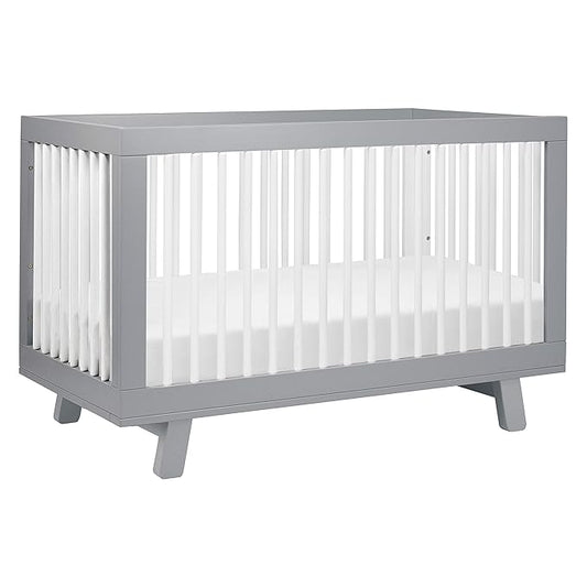 Babyletto Hudson 3-in-1 Convertible Crib with Toddler Bed Conversion Kit in Grey and White, Greenguard Gold Certified