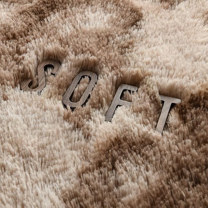 4x6 Large Area Rugs for Living Room, Super Soft Fluffy Modern Bedroom Rug, Tie-Dyed Brown Indoor Shag Fuzzy Carpets for Girls Kids Nursery Room Home Decor