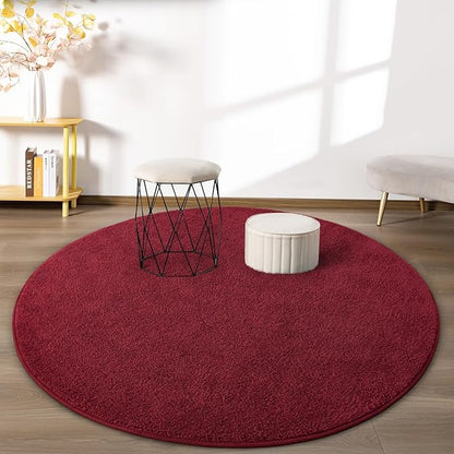 Round Area Rugs for Bedroom Living Room, 6x6 Rose Red Super Soft Comfy Thickened Memory-Foam Indoor Circle Carpets, Modern Aesthetic Minimalist Carpet for Boys Girls Adults Nursery Home Décor