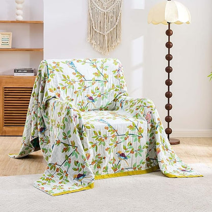 Boho Throw Blanket for Bed, 100% Cotton Soft Rustic Quilt Fall Blanket, 80"x90" Floral Printed Farmhouse Decor Bed Blankets, All Season Rustic Reversible Bohemian Throw Quilt