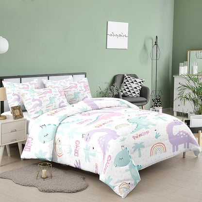 NINENINE Girls Comforter Sets Full,Dinosaur Bedding Sets Full Size,Comforter Sets for Girls,Princess Bedding Set Cute Bed Sets with Pillowcases
