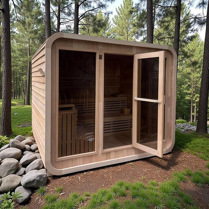 Customize Outdoor Steam Sauna 4-10 Person, Canadian Hemlock, Red Cedar Sauna, Porch Option, Glass Window Option, Wood Burning Stove or Harvia Heater, ETL Certificate(0-195 °F)