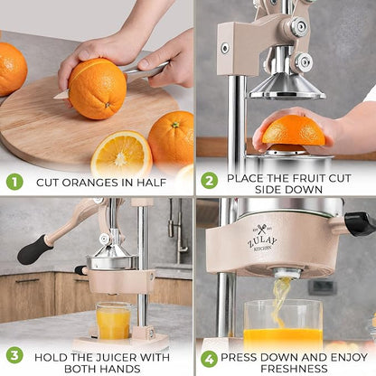 Zulay Kitchen Cast Iron Juicer - Heavy Duty Manual Juicer with Detachable Strainers for Easy Cleaning, Orange Juice Press for Citrus Fruits, Perfect for Bartenders, Juice Lovers & Health Enthusiasts