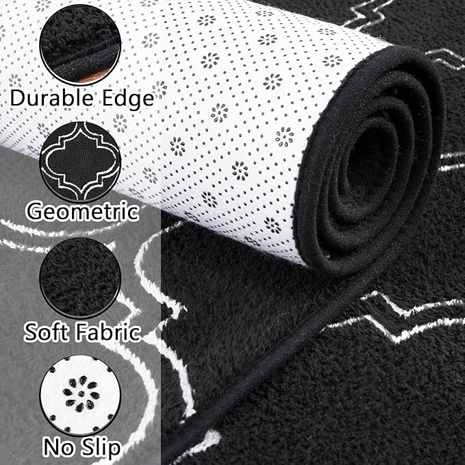 Chicrug Shag Geometric 6x9 Area Rug for Living Room, Large Modern Memory Foam Indoor Carpet, Fluffy Rug for Bedroom Bedside Room Decor for Family Girls Kids Nursery, Black/White
