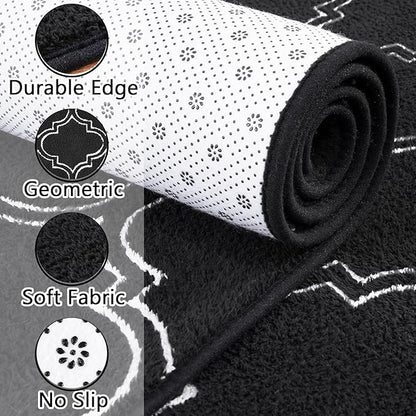 Chicrug Shag Geometric 6x9 Area Rug for Living Room, Large Modern Memory Foam Indoor Carpet, Fluffy Rug for Bedroom Bedside Room Decor for Family Girls Kids Nursery, Black/White