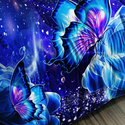 Galaxy Butterfly Comforter Set Queen Size for Girls Kids Adults Butterfly Rose Bedding Set Aesthetics Butterflies Quilt Bed Set with 1 Comforter and 2 Pillowcases