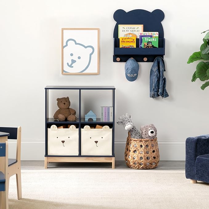 Delta Children babyGap Charlie 6-in-1 Convertible Crib + Brannan Bear Bookcase with Bins + Brannan Bear Wall Shelf with 4 Hooks, Navy (Bundle)