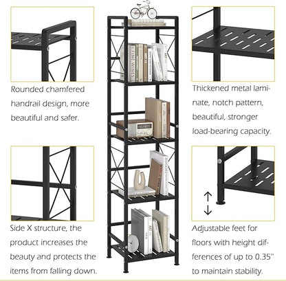 JSB 5 Tier Metal Bookshelf Bathroom Storage Standing Shelf Unit Kitchen Storage Organizer Display Rack Bookcases Shelves for Living Room, Bedroom, Office (Black, 5 Tier)