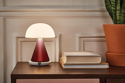Lexon Mina L Mushroom Lamp - 9 LED Color Table Lamp for Bedrooms, Living Room & Office - Cordless, Rechargeable with 24h Light & Dimmer, Aluminum, Large - Dark Red