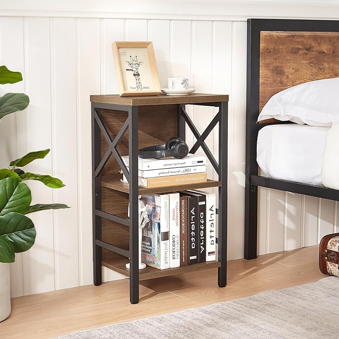 Bookcase, Industrial Small Bookshelf,3-Tier Bookcase Storage Organizer, Small Book Shelf for Small Spaces, Living Room, Bedroom and Home Office, Brown