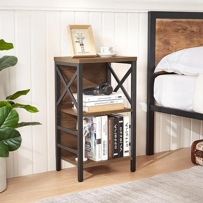 Bookcase, Industrial Small Bookshelf,3-Tier Bookcase Storage Organizer, Small Book Shelf for Small Spaces, Living Room, Bedroom and Home Office, Brown