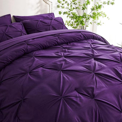 Ubauba 7pc Purple Comforter Set Queen Size with Sheets, Pintuck 7 Piece Bedding Comforters Bed in a Bag for All Season, Pinched Pleat Bed Set with Comforter (Purple,Queen)