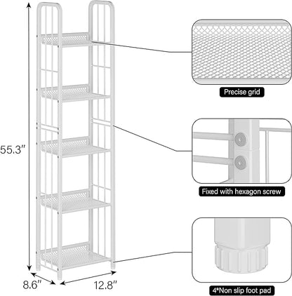 Bookshelf Storage Shelf Bookcase Freestanding Storage Stand for Living Room, Bedroom, Kitchen, Rust Resistance, Easy Assembly Free Combination Multi-Functional Organizer (5 Tiers,White)