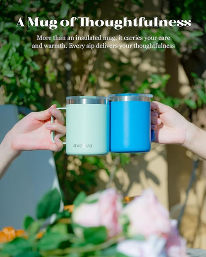 12oz Insulated Coffee Mug with Lid – Includes Two Lids, Stainless Steel Coffee Travel Mug with Handle, Double Wall Vacuum Insulated Camping Mug for Home, Office & Outdoor, Sapphire Blue