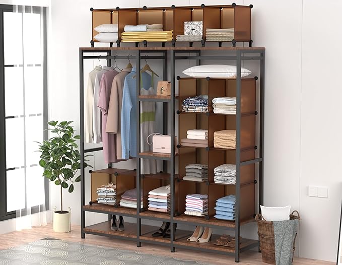 HOMIDEC Cube Storage Organizer 16-Cube Storage Shelf, Closet Organizer for Garment Racks, Closet Organizers and Storage with Metal Hammer, Bookshelf for Kids, (48.4 L x 12.2 W x 48.4 H Inches)