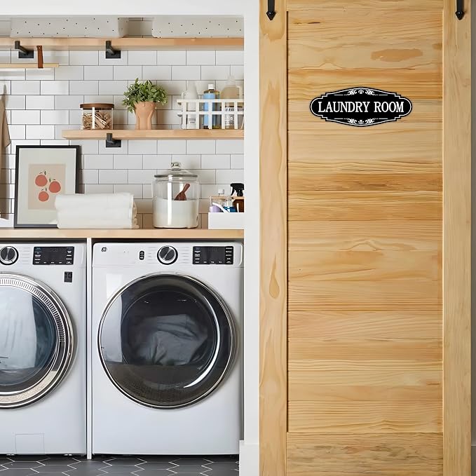 Laundry Room Door Sign for Business and Home，Self-adhesive Waterproof Cute Laundry Room Door Sticker Decals for House, Apartment, Hotel Laundromat Decor（Black）