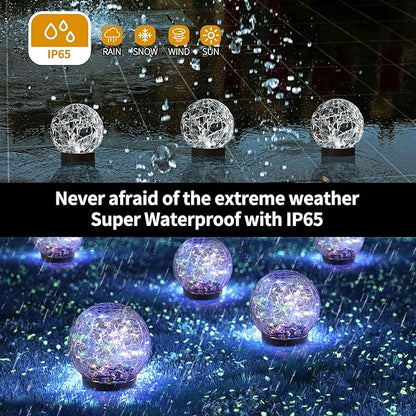Solar Globe Lights Outdoor Waterproof-Solar Balls for Garden-Cracked Glass Ball Solar Lights Outdoor-Solar Orbs for Outside-Outdoor Decorations for Patio and Yard Lawn Backyard Decor