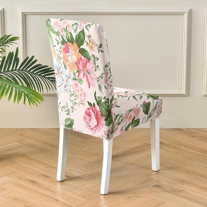 Fuloon Chair Covers for Dining Room 6 Pack, Printed Stretch Dining Slipcovers, Washable Kitchen Slip Covers for Parson Chair, Flowers Blossoms Printed, Set of 6