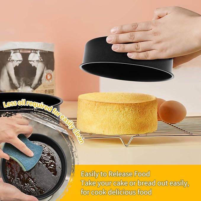 P&P CHEF 6 Inch Cake Pan Set of 3, Non-Stick Round Cake Pans | Round Cake Tins for Tier Smash Cakes, Baking Pans Set & Essential Bakeware, Stainless Steel Core & Leak-Proof