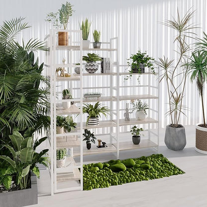 No-Assembly Folding Bookshelf Storage Shelves 4 Tiers Vintage Multifunctional Plant Flower Stand Storage Rack Shelves Bookcase for Home Office (White)