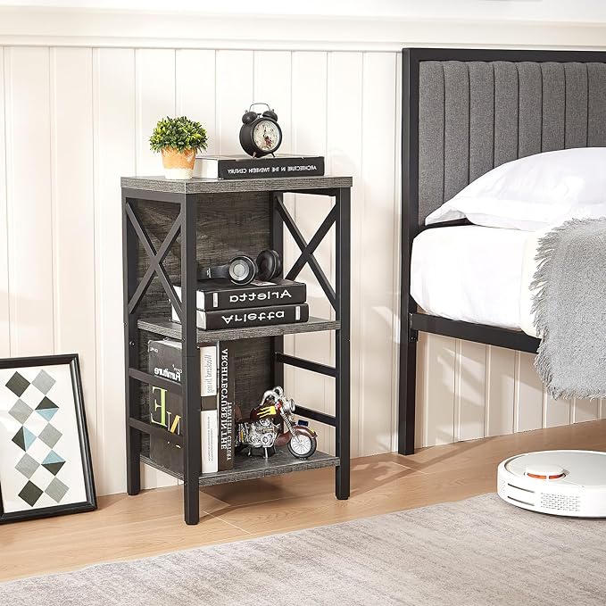Bookcase, Industrial Small Bookshelf,3-Tier Bookcase Storage Organizer, Small Book Shelf for Small Spaces, Living Room, Bedroom and Home Office, Gray