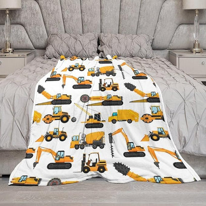 Excavators Construction Blanket Gifts for Yellow Trucks Lover 60 x 50 Inch for Teen,Excavators Trucks Fannel Fleece Throw Blanket Super Soft Throws Blanket for Bed Couch Sofa