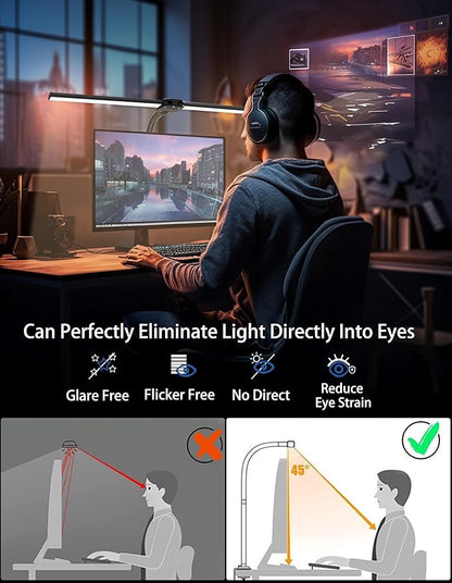 LED Desk Lamp with Remote for Home Office,24W Bright Desk Light with Clamp for Study Reading, Double Head Eye-Caring Clip on Lights,10 Dimmable Brightness, 50,000H Life Span,Desk Lamp for Workbench