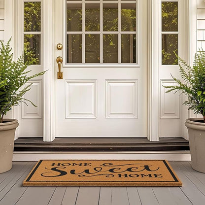 Barnyard Designs Natural Coco Coir Heavy Duty Backing Doormat - Large Cute Non-Slip Front Door Welcome Mat for Outside Entrance or Porch Entry, Brown (24x36, Home Sweet Home)