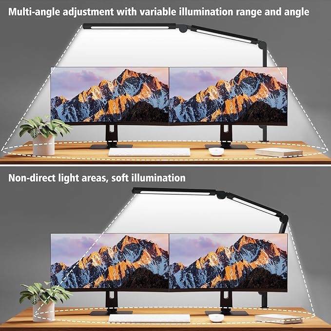 LED Desk Lamp with Clip, Multi-Angle Flexible 3-Segment 2-Light Source Office Desk Lamp, Clip-on Eye-Care 4 Color Temperature Modes&5 Brightness, Table Lamp for Home Office Studio Study Nail