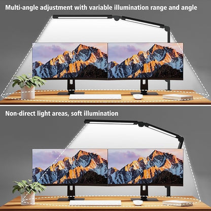 LED Desk Lamp with Clip, Multi-Angle Flexible 3-Segment 2-Light Source Office Desk Lamp, Clip-on Eye-Care 4 Color Temperature Modes&5 Brightness, Table Lamp for Home Office Studio Study Nail