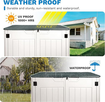 47 Cu ft Outdoor Storage Shed, Large Resin Outdoor Storage Box for Patio Garden Yard - Weatherproof Outdoor Storage Cabinet for Tools Pool Supplies - Lockable Deck Boxes Outdoor