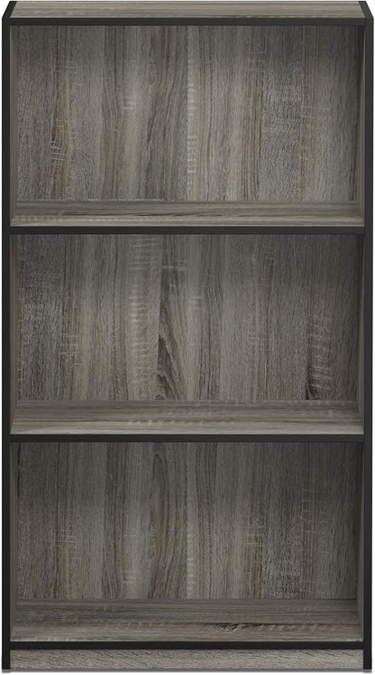 FURINNO Basic 3-Tier Bookcase Storage Shelves, French Oak Grey/Black