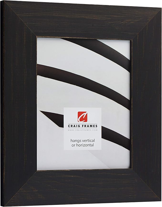 Craig Frames Jasper Wide, 16 x 22 Inch Country Charcoal Black Picture Frame Matted to Display a 12 x 18 Inch Photo