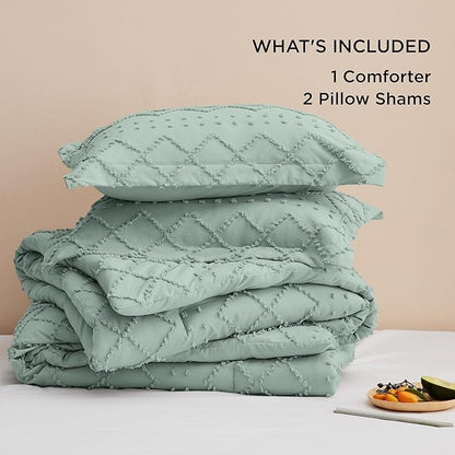 Bedsure California King Comforter Set - Sage Green Comforter, Boho Tufted Shabby Chic Bedding Comforter Set, 3 Pieces Farmhouse Bed Set for All Seasons, Fluffy Soft Bedding Set with 2 Pillow Shams