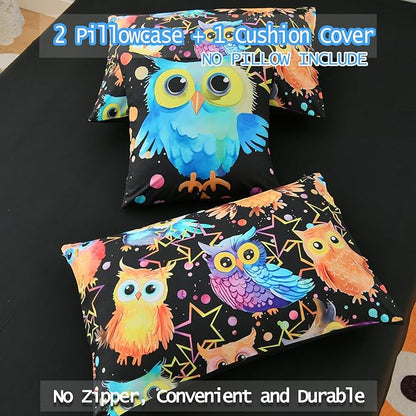 DORCAS Cute Owl Twin Comforter Boys Girls Bedding Sets Twin 6 Pieces Animal Bed-in-A-Bag Twin with Comforter,Sheets,Pillowcases for Kids