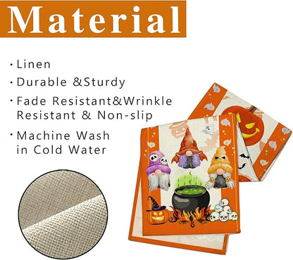 Halloween Table Runner, Halloween Table Runner 90 Inches Long, Halloween Pumpkins Gnomes Runners for Table, Black Cat Spider Web Holiday Decor Burlap Runner Rug for Home Decorations Dining Room