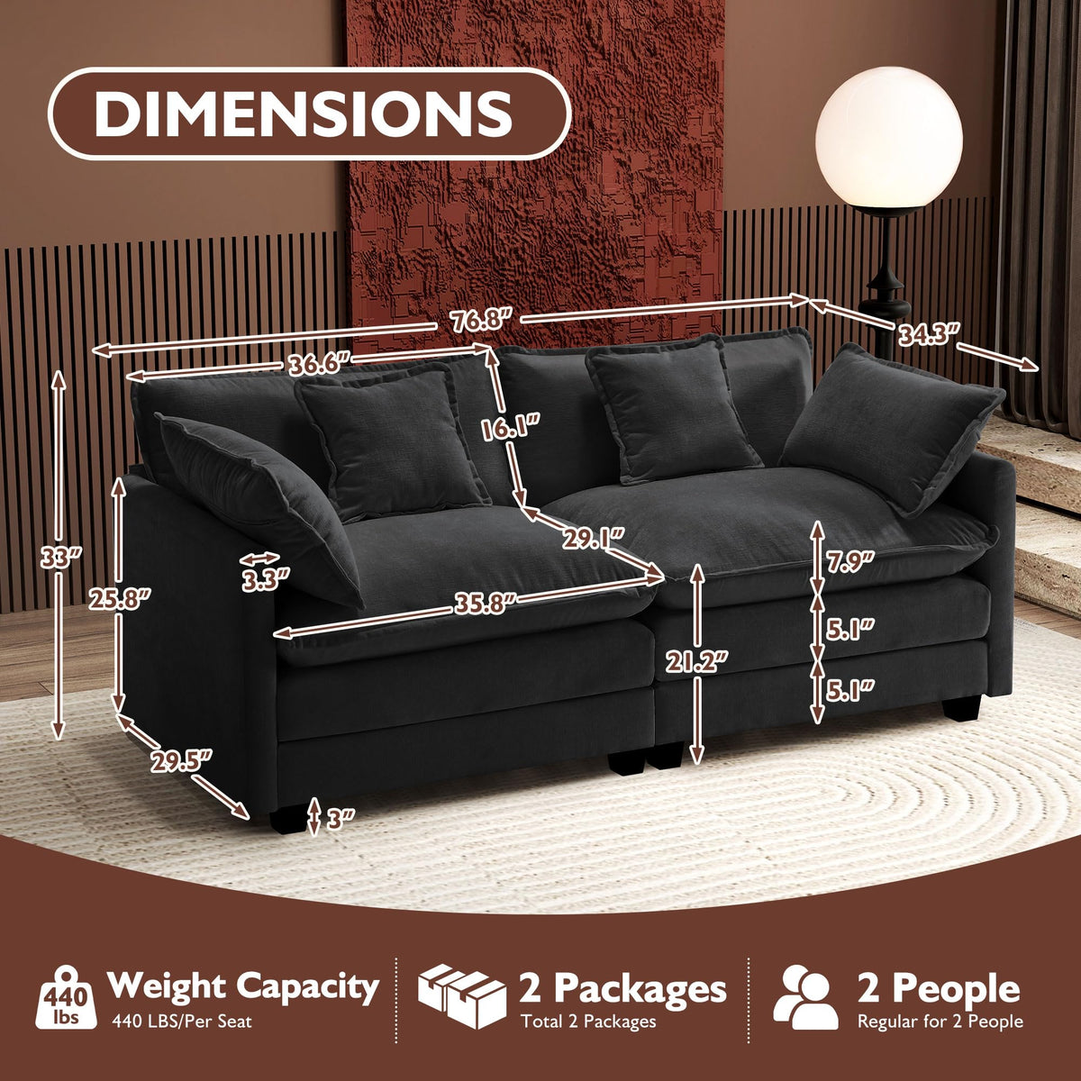 Ihanherry 111.4" L Shaped Modern Sofa Modular Sectional Cloud Couch with Ottoman, 4-Seat Chenille Deep Seat Sofa with Pillow for Living Room, Bedroom and Apartment, Beige