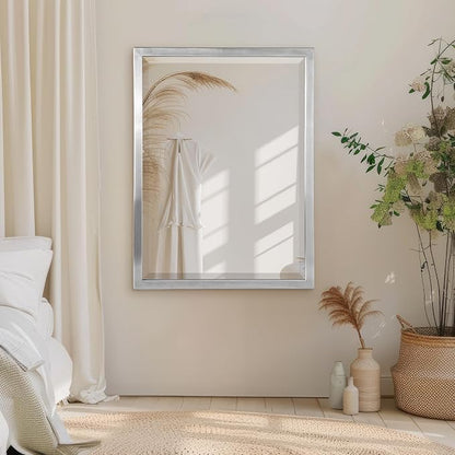 Head West Brushed Nickel Stainless Steel Metal Framed Mirror for Bathroom Vanity – Decorative Rectangular Bathroom Mirror for Over Sink, Bedroom & Living Room, 30"x40"