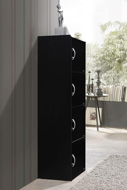 HODEDAH IMPORT 4-Shelf Bookcase Cabinet, Black