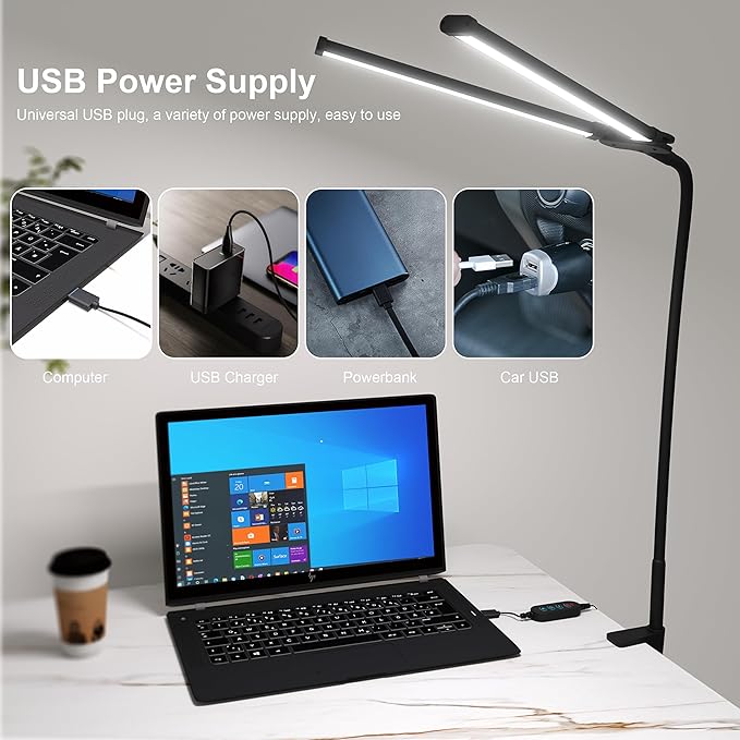 Desk Lamp, Double Head Led Desk Lamp, 15W Ultra Bright Architect Task Desk Light, Eye Caring Desk light, Desk Lamp for Home/Office/Study/Drafting/Reading/Dorm(Black)