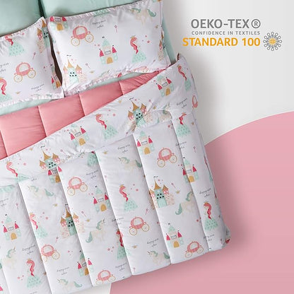 SLEEP ZONE Kids Bedding Comforter Set Full/Queen Size - Super Soft & Cute Printed 3-Piece Comforter Set All Seasons for Boys, Girls, Fade Resistant, Machine Washable, Princess Castle
