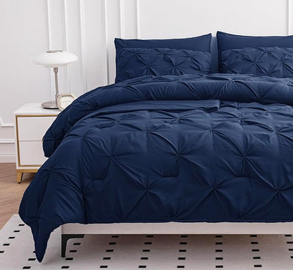 Lane Linen Queen Comforter Set with Sheets, 7 Piece Queen Bed in a Bag Set, Pintuck Queen Bed Set, Soft Bedding Queen Size, Bed Set Queen Size, Queen Bed Comforter Set with Pillowcases & Shams - Linen