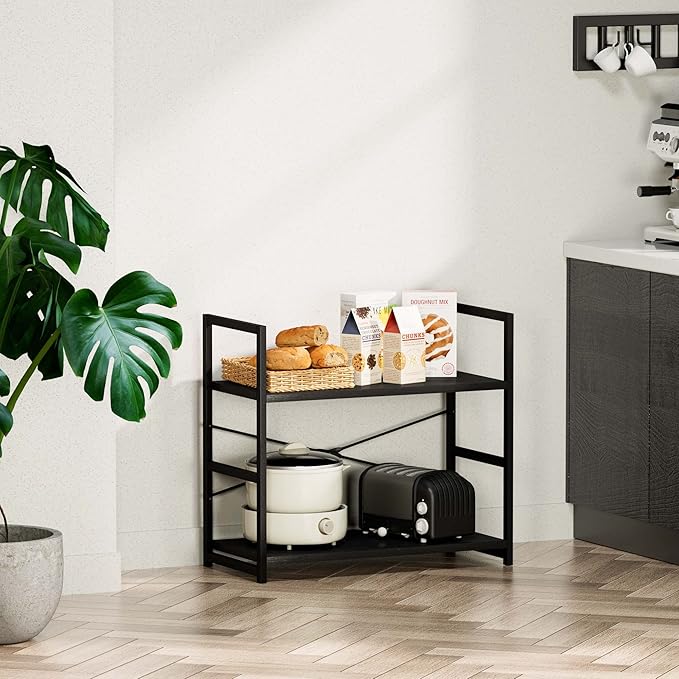 NUMENN 2 Tier Bookshelf, Bookcase Shelf Storage Organizer, Modern Book Shelf for Bedroom, Living Room and Home Office, Black
