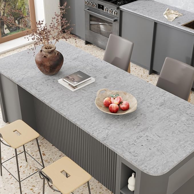 CRE8TIVE 24"x118" Wide Grey Concrete Wallpaper Peel and Stick Removable Cement Contact Paper Thick Texture Self Adhesive Waterproof Paper Roll for Countertop Cabinet Industrial Decorative Vinyl Film