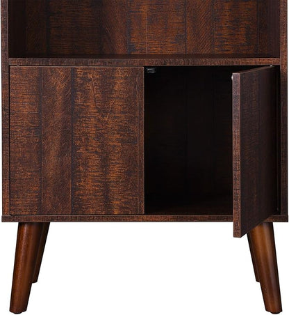 VASAGLE Bookcase, 2-Tier Retro Bookshelf with Doors, Storage Cabinet for Books, Photos, Decorations in Living Room, Office, Study, Mid-Century Style, Walnut Color ULBC09BY