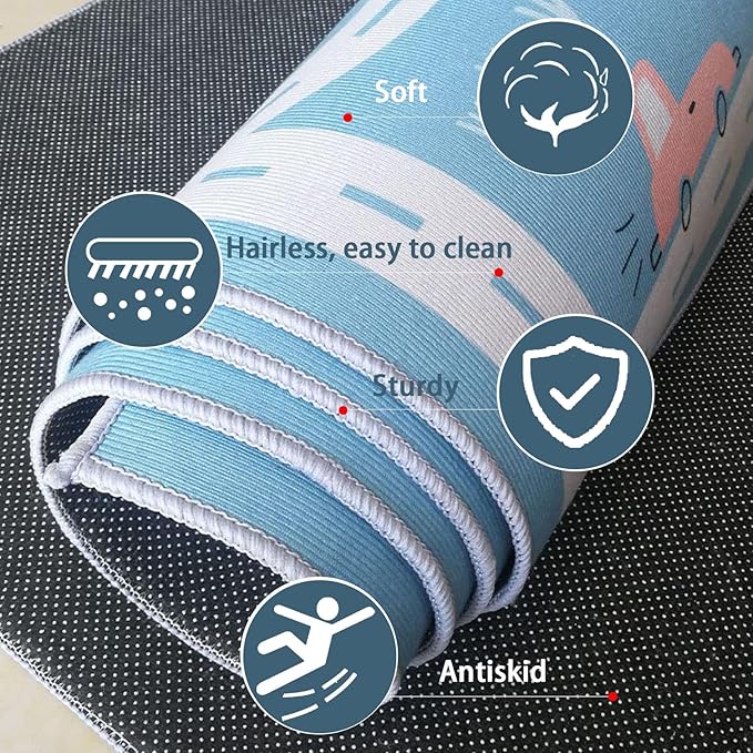 Kids Rug Play Mat, Car Rug, Hopscotch Rug, Hopscotch Mat for Kids, Can Be Used to Play with Cars Kids Carpet Play Mat,(Blue,80×120cm/32×47IN)