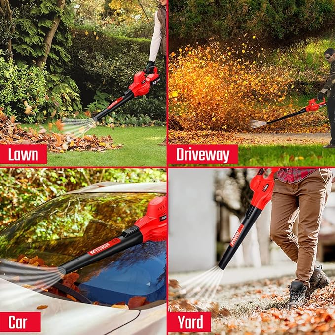 Leaf Blower, VOLTKORE 20V Cordless Leaf Blower, Electric Battery Powered Leaf Blower for Blowing Leaves, Dust in Lawn, Patio, Jobsite...(Quick Charger & 2 Battery Included)