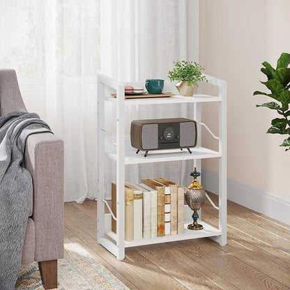 Book Shelf Small Bookshelf - 3-Tier Wood Bookcase Industrial Bookshelf Metal Narrow Bookshelves Storage Organizer Display Rack for Bedroom Living Room Home Office (White)